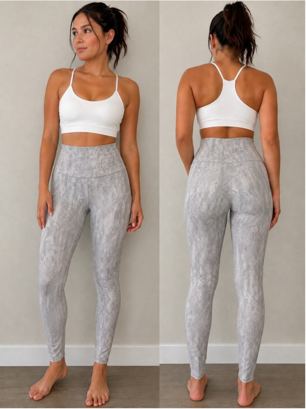 Alo Yoga High-Waist Snakeskin Print Leggings Gray White Size XS Athletic